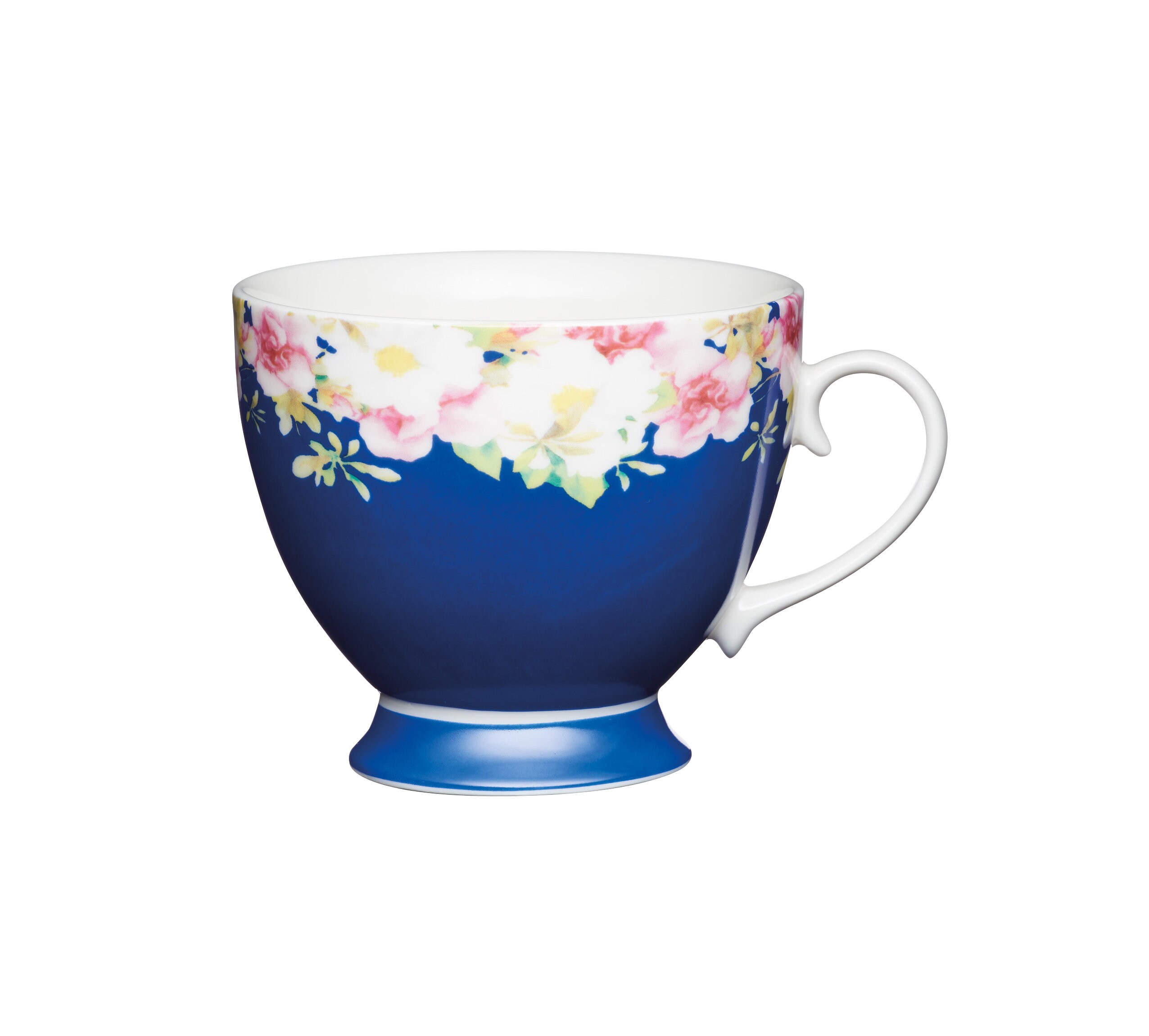 KitchenCraft Set of 4 China Blue Border Mugs in Dark Blue