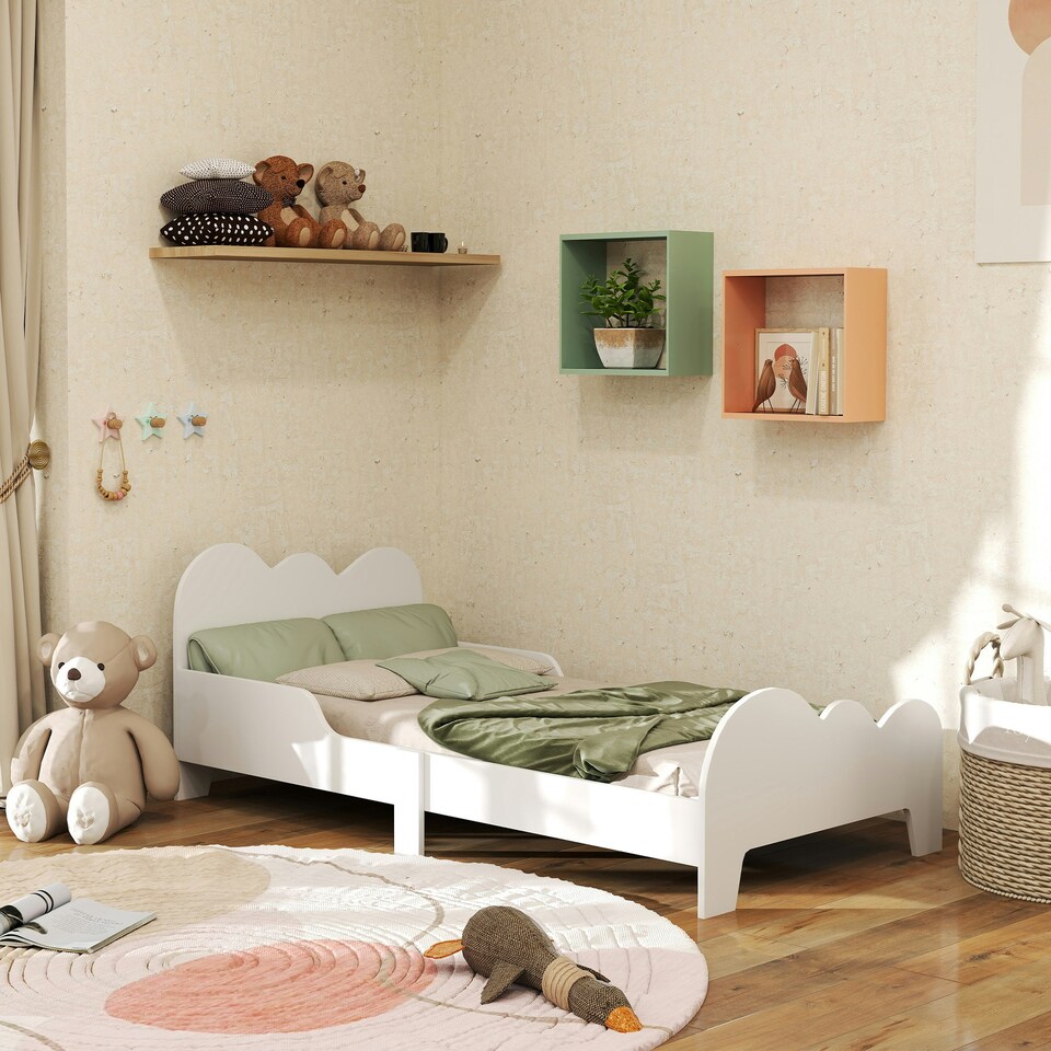image 1 of AIYAPLAY Cloud-Themed Toddler Bed with Safety Rails, 143.5 x 74.5 x 56cm