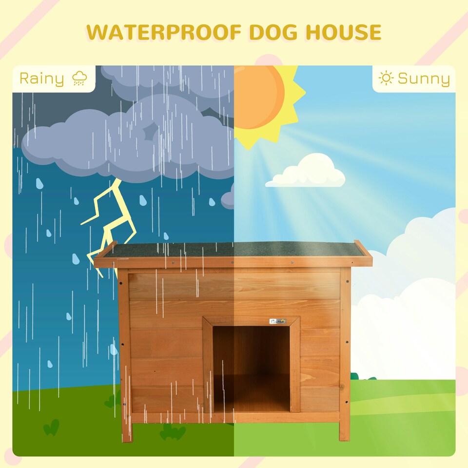 image 1 of Pawhut 82cm Elevated Dog Kennel Wooden Pet House Outdoor with Open Top