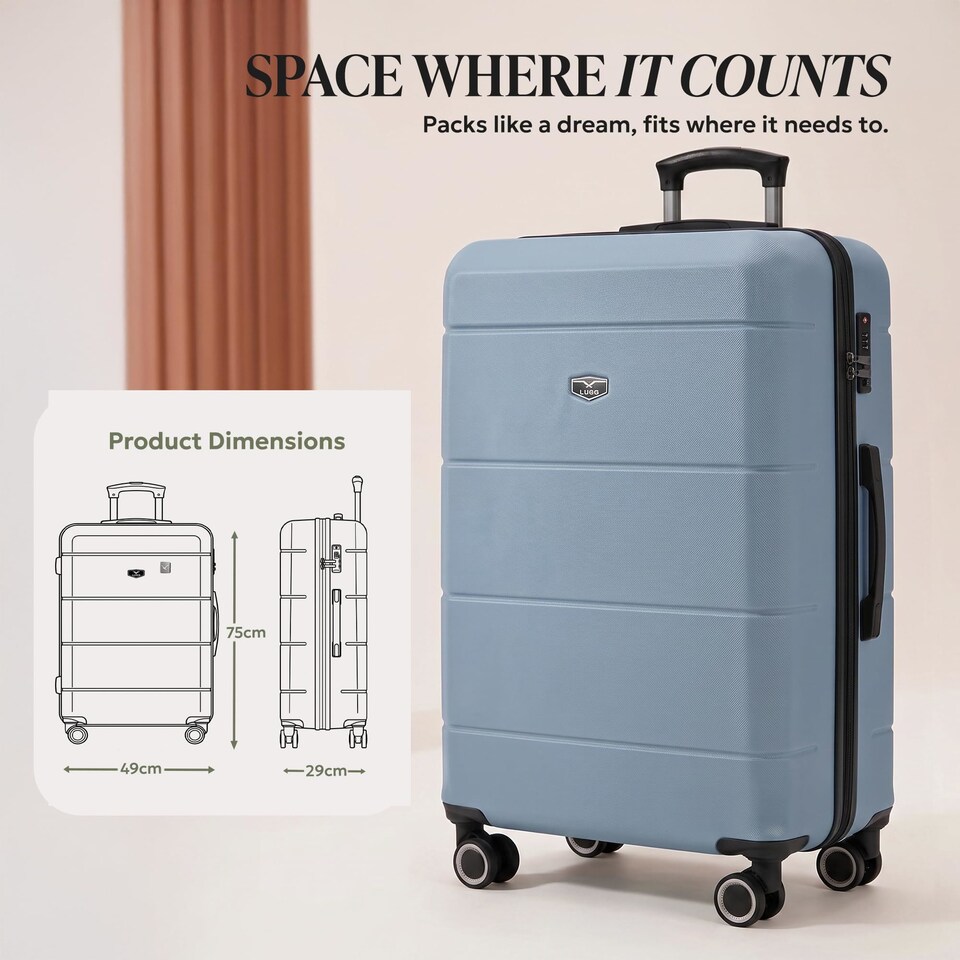 image 1 of Lugg Jetset Lightweight Hard Shell Suitcase ABS 4 Wheels TSA Lock (75x49x29cm)