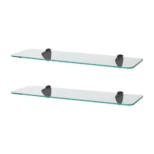 Harbour Housewares Rounded Floating Glass Bathroom Shelves - 50cm - Clear/Black - Pack of 2 | Clear | Clear/Black