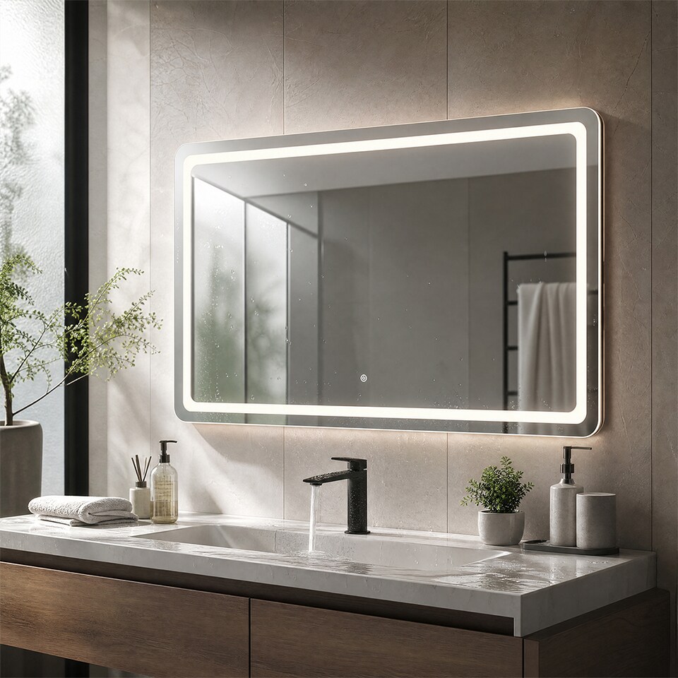 image 1 of Emitto LED Wall Mirror Anti-fog Bathroom Mirrors Makeup Light 100x70cm | White