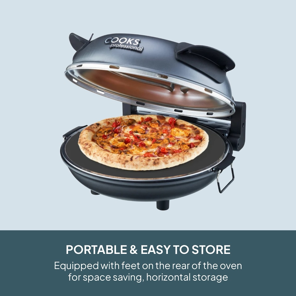 image 1 of Cooks Professional Electric Pizza Oven with Stone Base, Window, Paddles & Baking Sheet | Grey