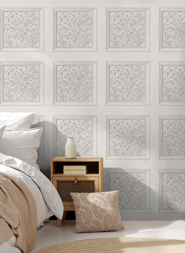 image 1 of Fine Decor FD43275 Carved Panel Wallpaper, Stone