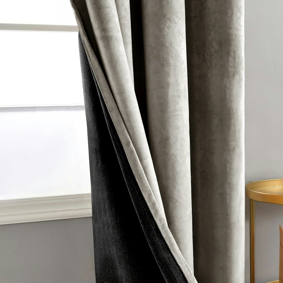 image 1 of Dark Taupe Velvet Darkening Eyelet Curtains - 46x54 Inch Drop - Pair Cream