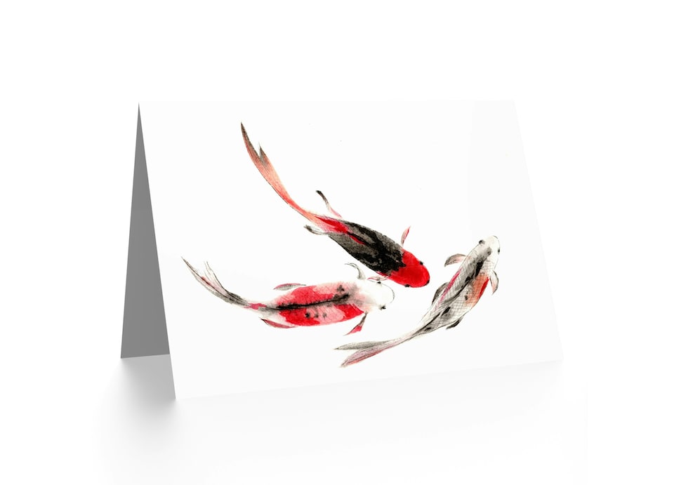 image 1 of Japanese Koi Fish Red Art Blank Just to Say Card
