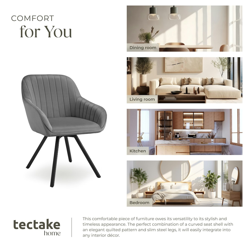 image 1 of Lounge Armchair Living Room Accent Chair 360 Swivel Slim Steel Legs Velvet Fabric  - per piece Grey