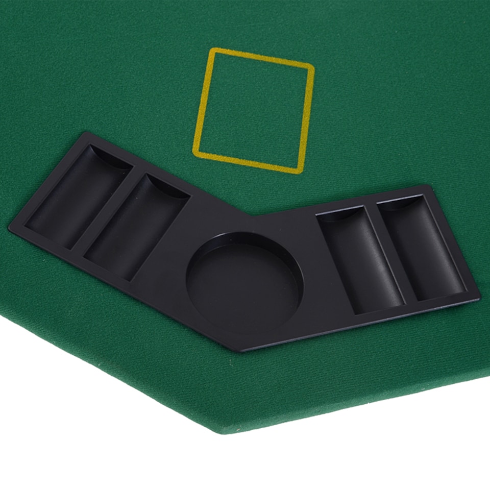 image 1 of HOMCOM 8 Player Folding Games Poker Table with Chip Cup Holder Steel Base Felt Top Octagon Blackjack Green