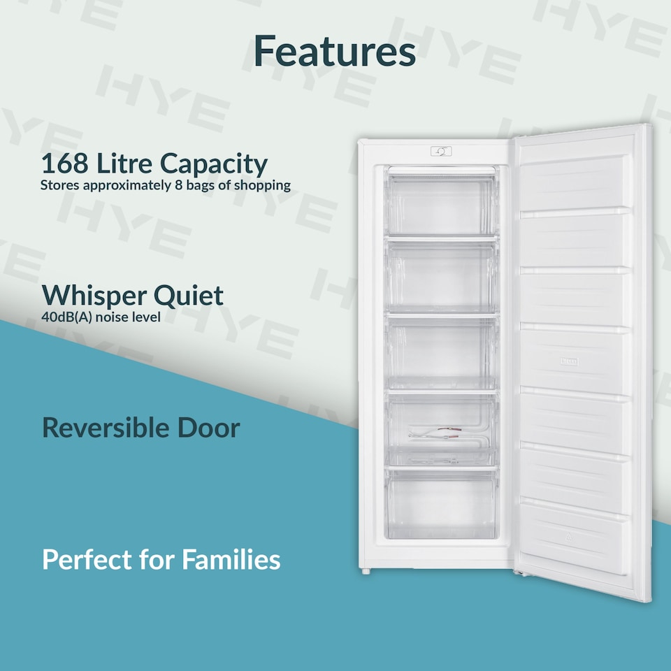 image 1 of HYE Freestanding Upright Freezer, 168 Litre, 55cm, White - RF01SDFR168W01