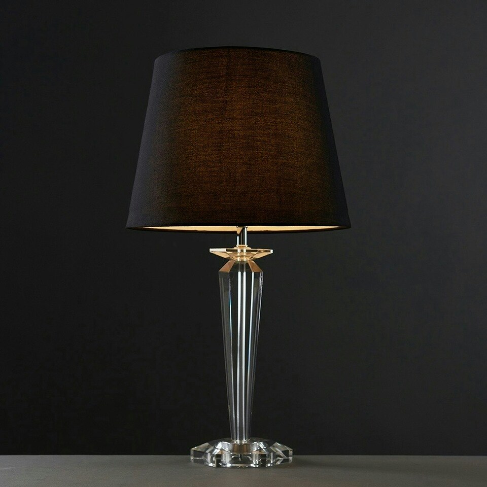 image 1 of ValueLights Davenport Clear Table Lamp with Medium Black Tapered Shade and LED Bulb