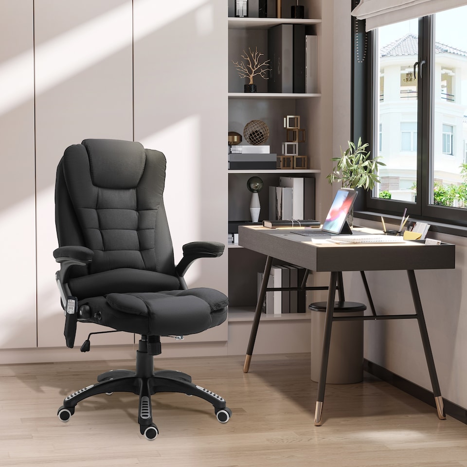 image 1 of Vinsetto Office Chair, Ergonomic Fabric Desk Chair with 6-Point Massage and Back Heated, Arms, Lumbar Support, Black