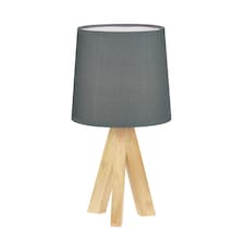 Hubert - Natural Wooden Tripod Lamp | Brown | Grey | Medium | 1