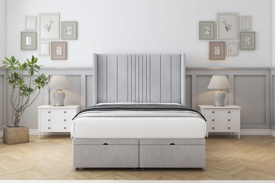 image 1 of Sloomy Hargrave Silver Naples Ottoman Bed With Mattress With 54" Wingback Headboard 2'6 Small Single