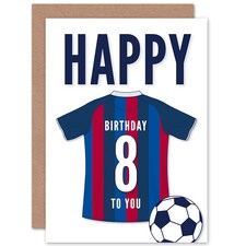 Football Strip Kit Red Striped Top Age 8 Year Old Child Kids 8th Birthday Card