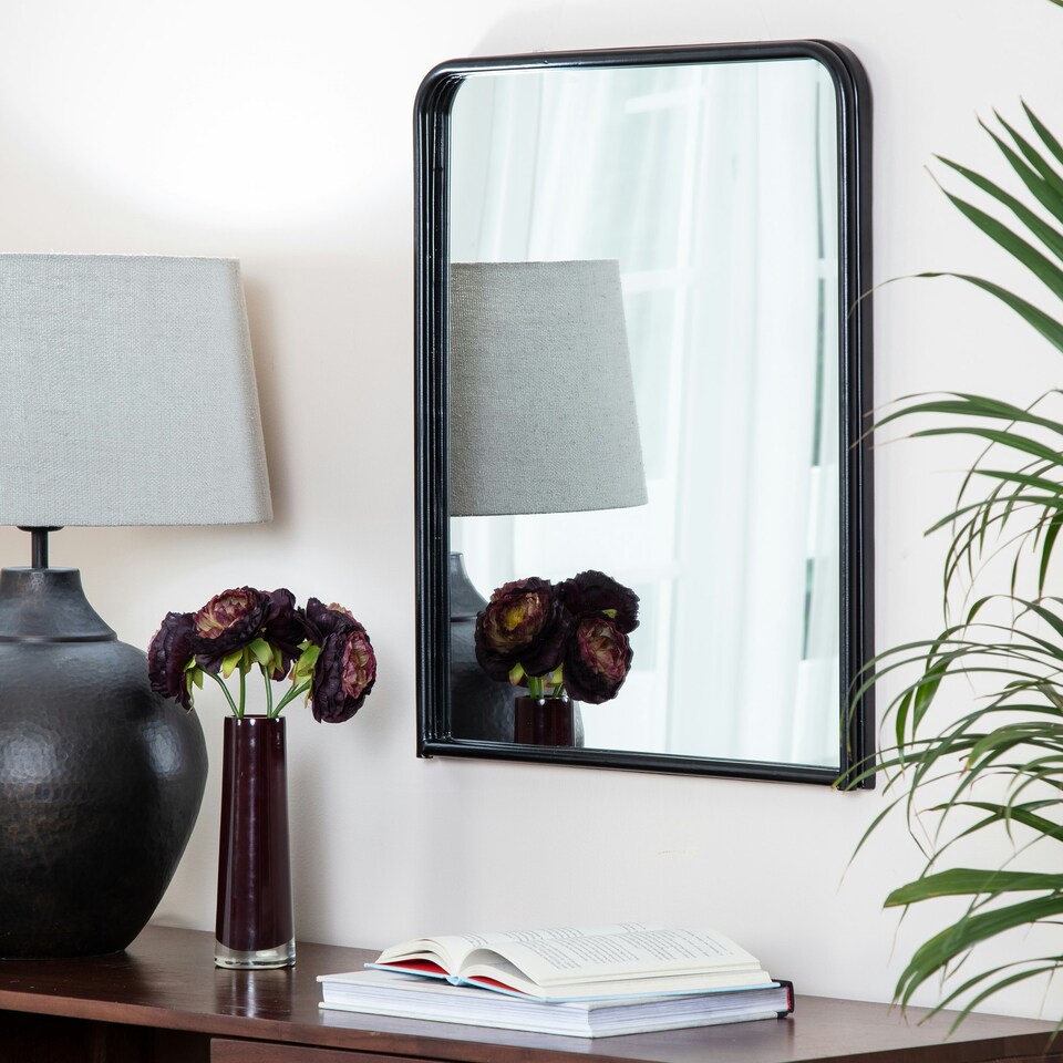image 1 of Fine Decor MR3712W Brice Black Metal Framed Mirror, Black Black