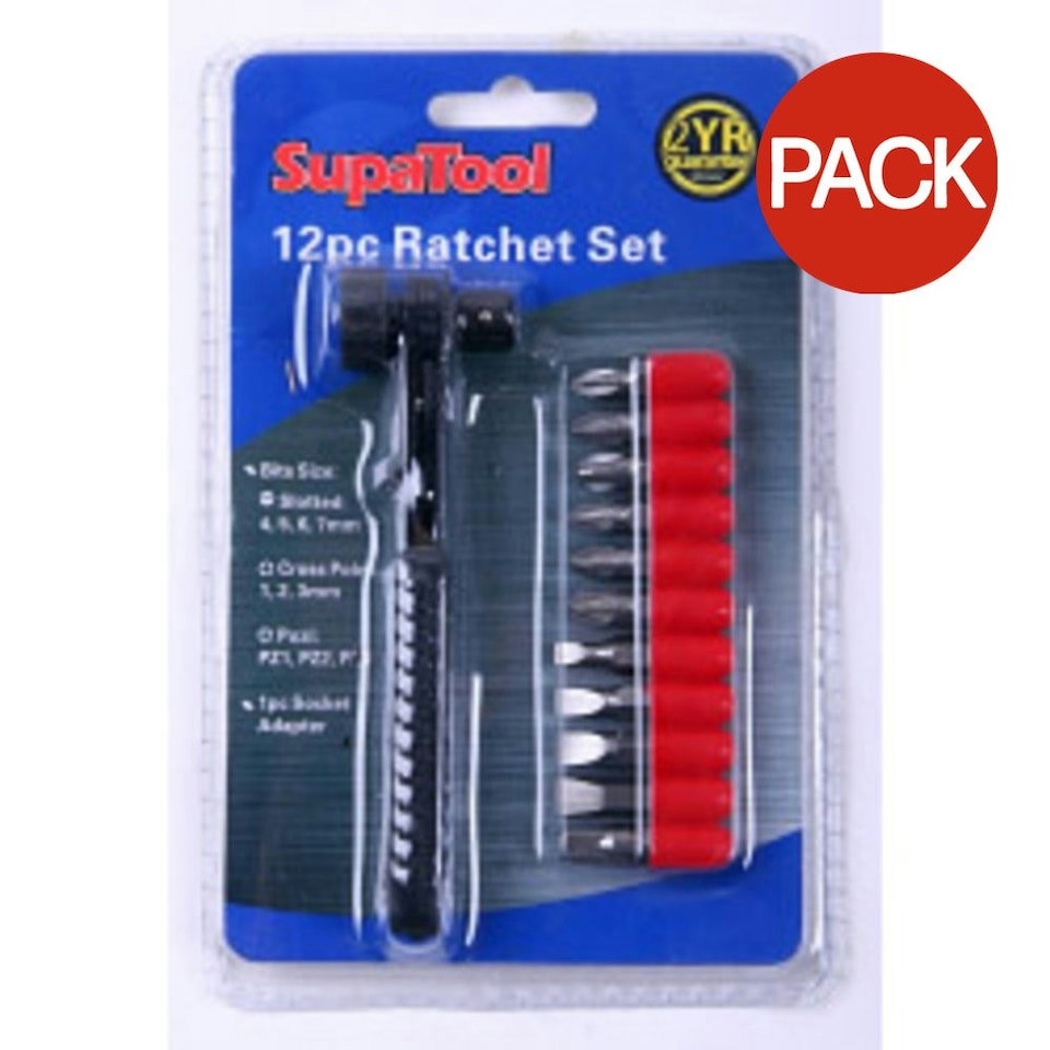 SupaTool Ratchet Screwdriver Set (Pack of 12) - Black/Red - One Size