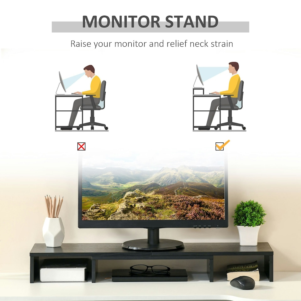 image 1 of Vinsetto Monitor Stand Screen Riser w/ Adjustable Length for Two Laptop Max