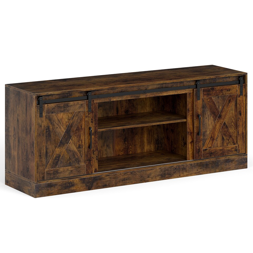 image 1 of COSTWAY Entertainment Center Farmhouse TV Stand for 70 Inch TVs Brown