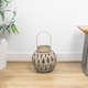 image 2 of JVL Set of 2 Luna - Natural Round Wood Lantern With Handle, Antique Wash
