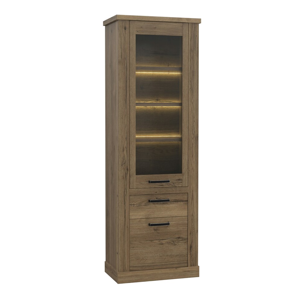 image 1 of Corona 2 Door 1 Drawer 3 Shelve Narrow Display Cabinet in Tabak Oak