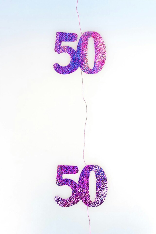 image 1 of 50th Glitz Pink Foil Hanging String Decorations Pack of 6 | Pink