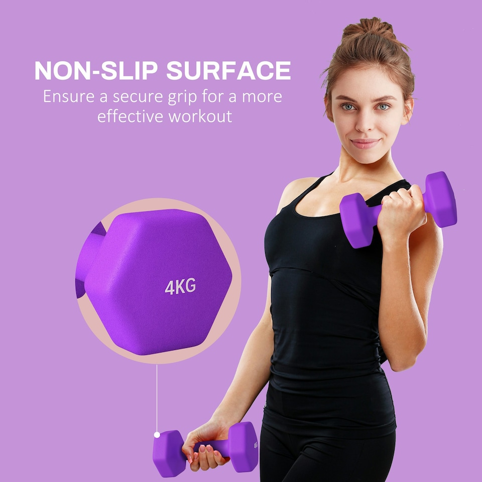 image 1 of SPORTNOW Set of 2 Hexagonal Dumbbells Weights Pair, 2 x 4kg, Purple