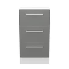 Trent 3 Drawer Bedside Cabinet in Dusk Grey & White Matt (Ready Assembled) | Grey | Dusk Grey & White Matt