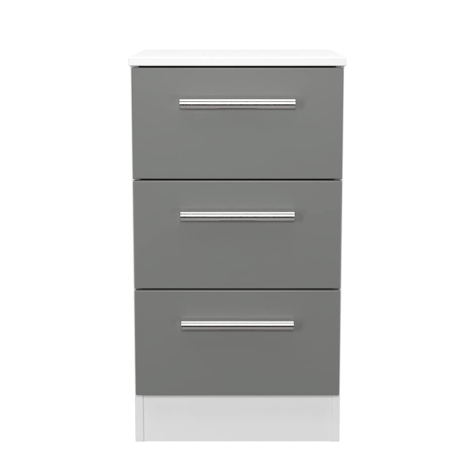 image 1 of Trent 3 Drawer Bedside Cabinet in Dusk Grey & White Matt (Ready Assembled) | Grey | Dusk Grey & White Matt