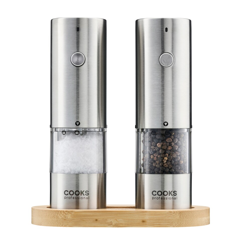 image 1 of Cooks Professional Rechargeable Salt and Pepper Mill Set with Bamboo Base