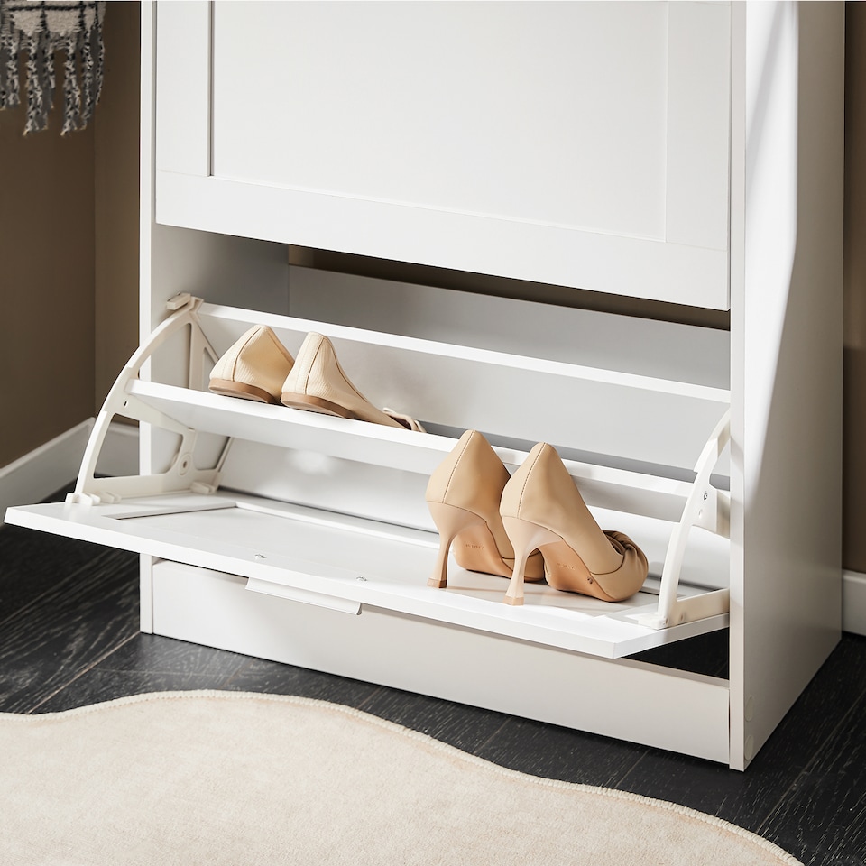 image 1 of SoBuy Narrow 2 Flip-Door Shoe Cabinet, White, 23.6x9.8x31.5 inches, 12.22 kg - FSR137-W