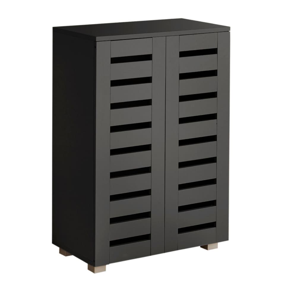image 1 of Oslo 2 Door Wooden Shoe Storage Cabinet Rack Stand Cupboard Slatted Doors | Black
