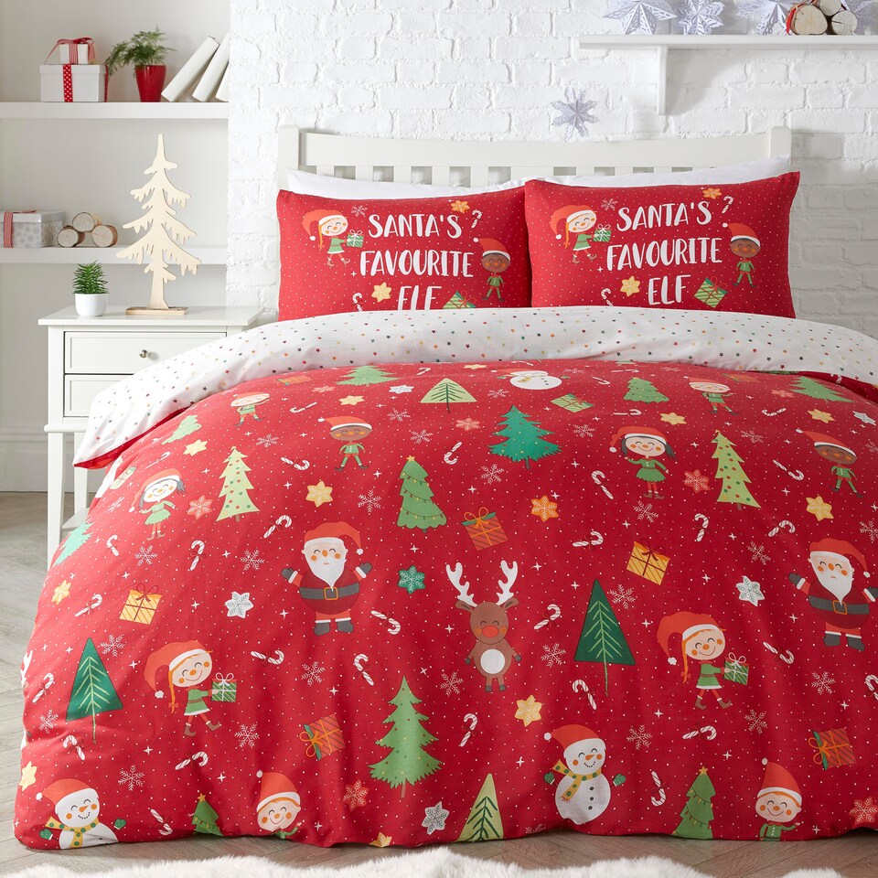 image 1 of Bedlam Elf & Santa Duvet Cover Set Multi
