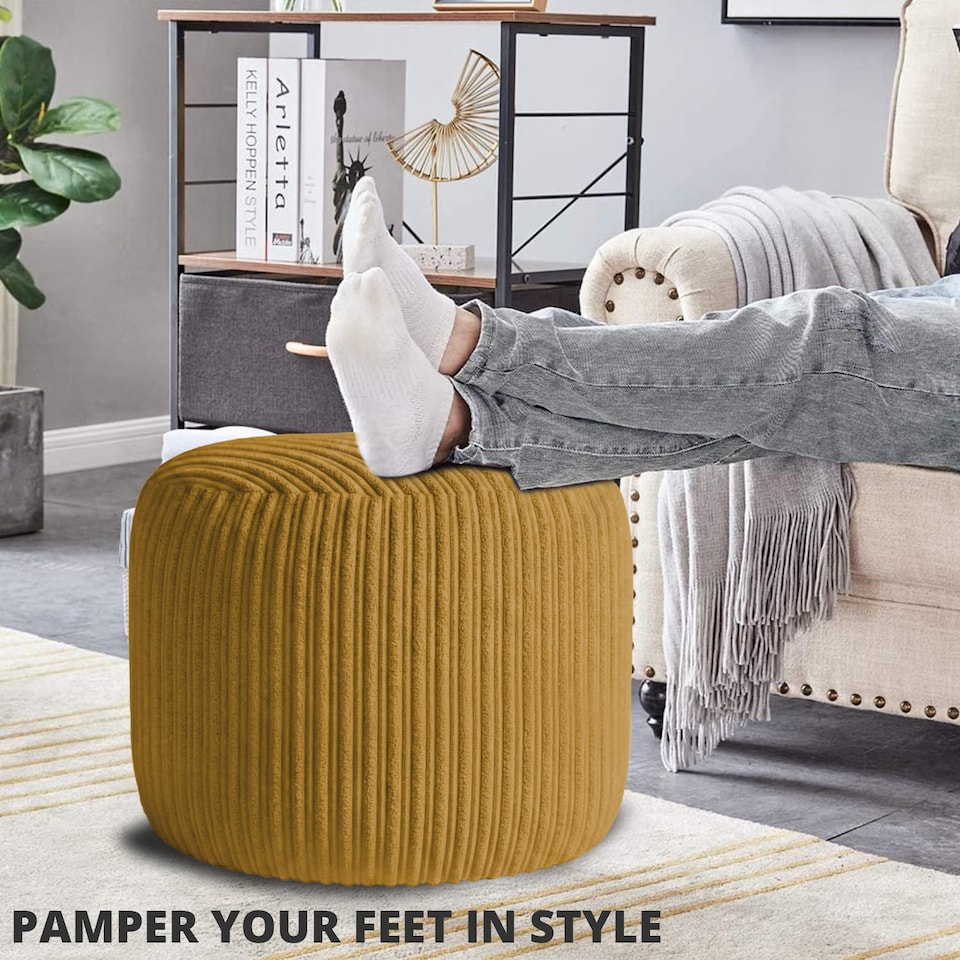 image 1 of Mustard Jumbo Cord Footstool Oval Pouffe, Corduroy Ottoman Bean Bags 40cm x 35cm