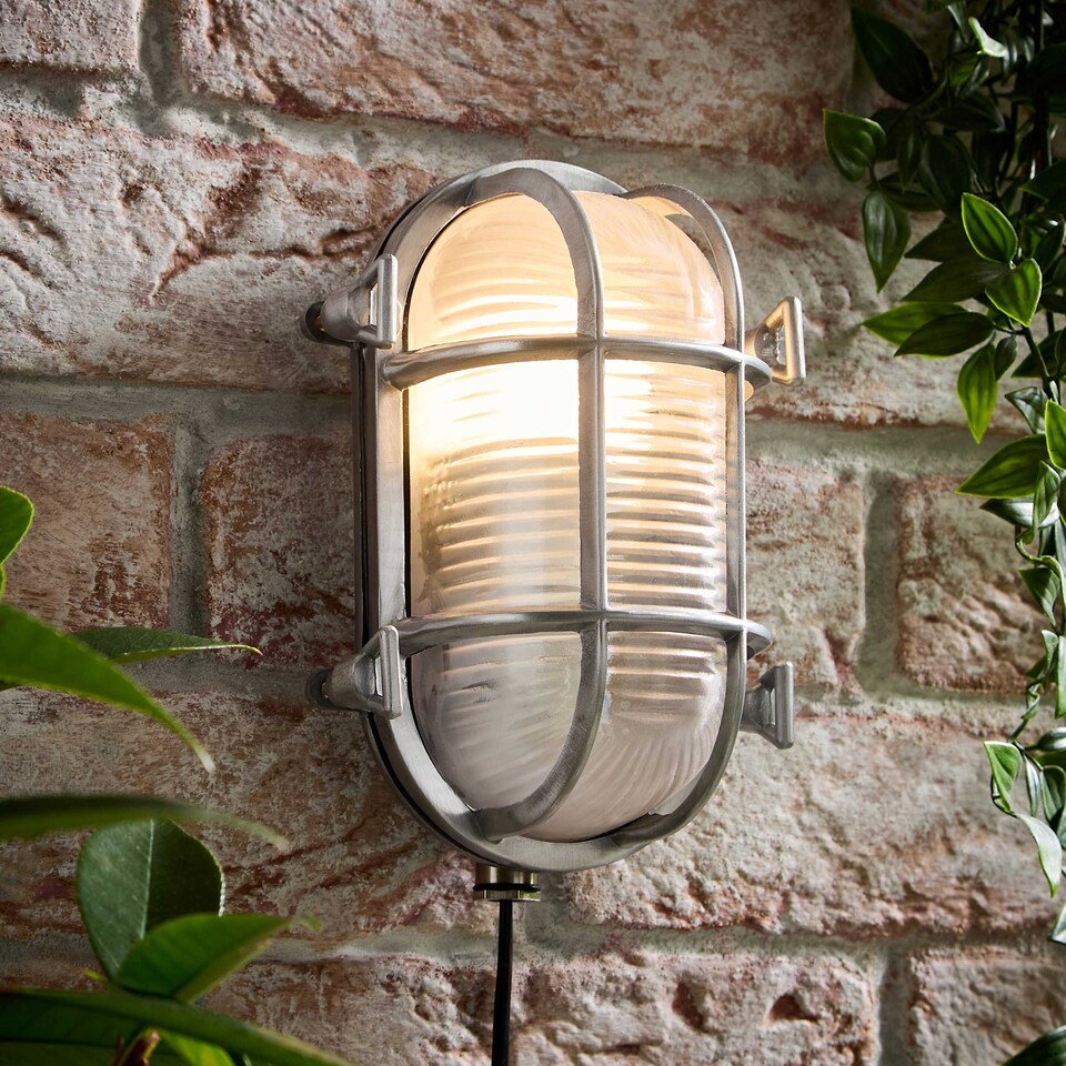 image 1 of ValueLights Silver Outdoor Wall Bulkhead Light with 4W Warm White Bulb