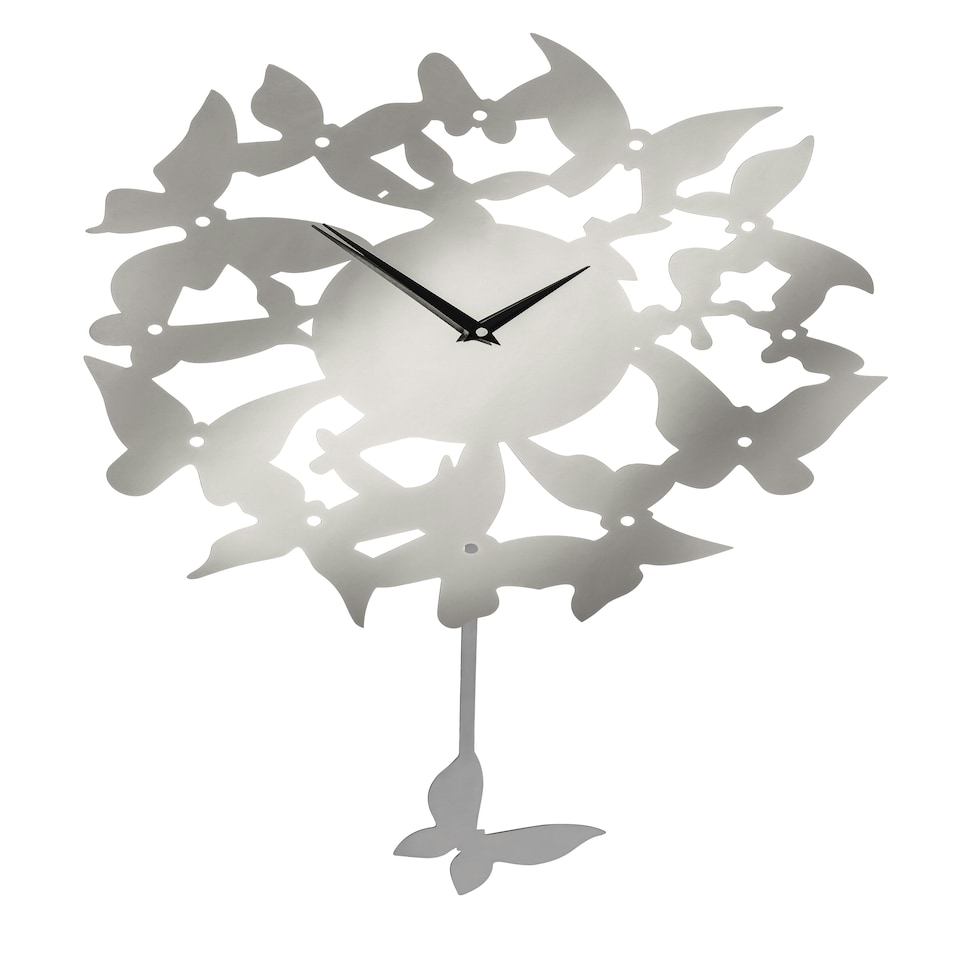 Interiors By Premier Butterflies Stainless Steel Wall Clock, Traditional Clock With Contrasting Hands, Silver Decorative Clock