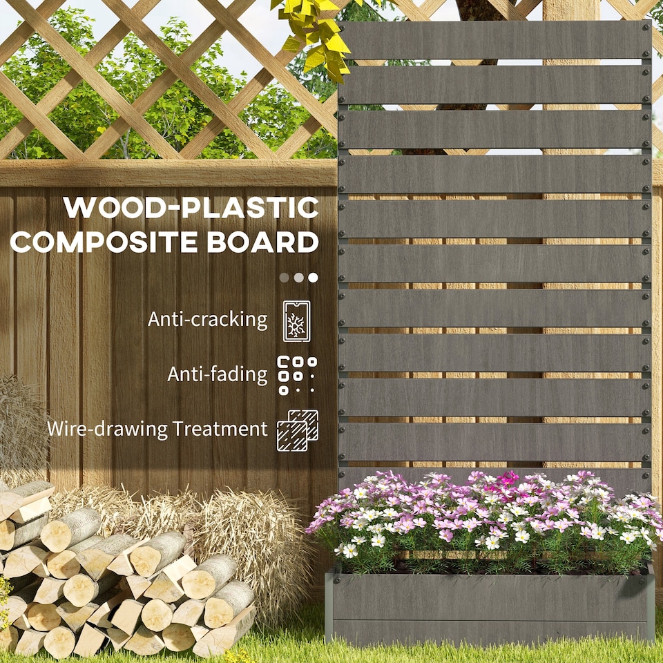 image 1 of Outsunny Raised Garden Bed with Trellis Standing Patio Planter Box Dark Grey | Grey | Dark Grey