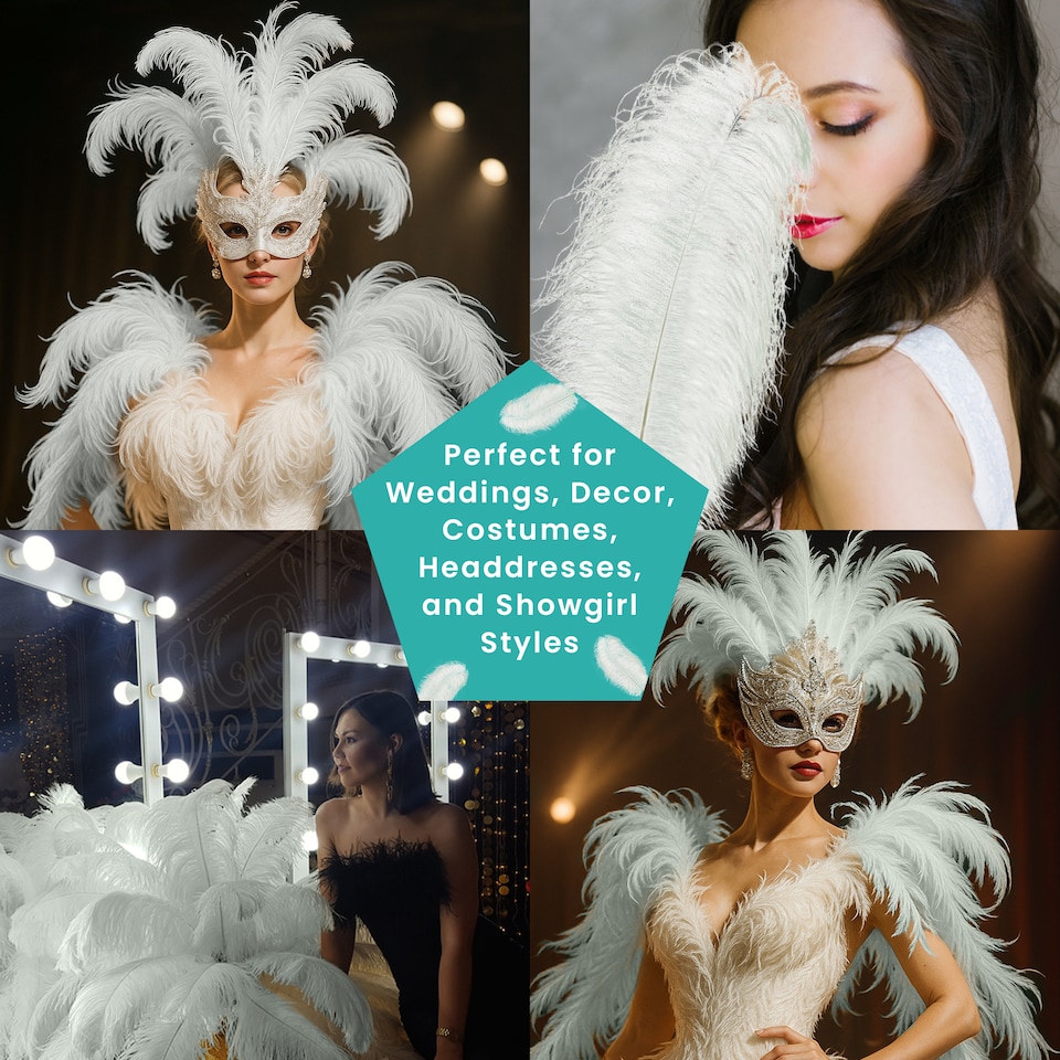 image 1 of 50cm - 60cm Large Ostrich Feathers, Showgirl Spadones - 5pcs