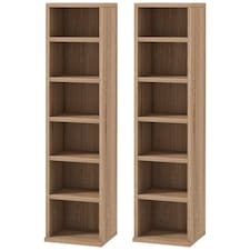 HOMCOM 204 CD Media Display Shelf Unit Set of 2 Blu-Ray Tower Rack w  Adjustable Shelves Bookcase Storage Organiser, Natural