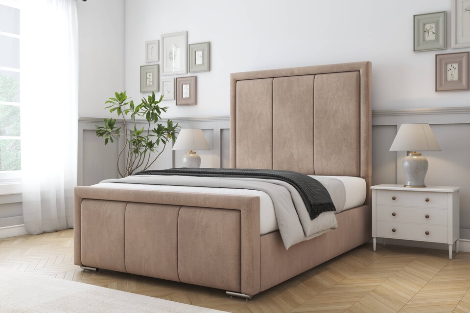 image 1 of Sloomy Lancaster Mink Naples Bed Frame With 50" Upholstered Headboard 5' King