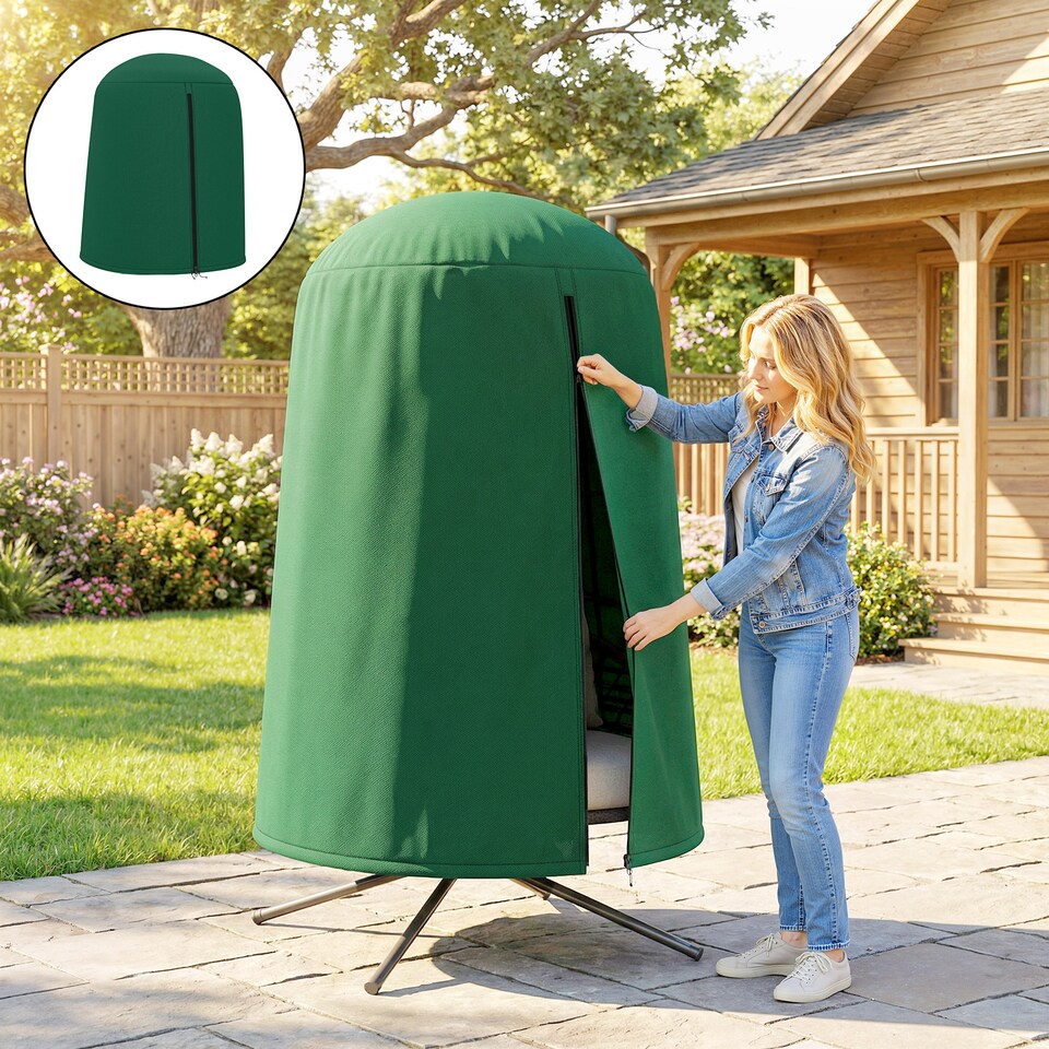 image 1 of Outsunny Hanging Egg Chair Cover Garden Swing Chair Cover Waterproof, Green | Black | Black | Φ128 x 190 cm