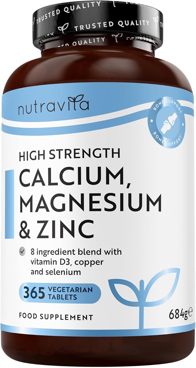 Nutravita Calcium Magnesium & Zinc with Vitamin D D3 Copper Selenium Boron and Manganese - Supports Muscle Function, Tiredness, Energy - 365 Tablets