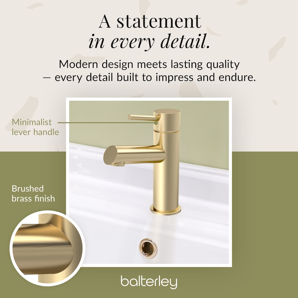image 1 of Balterley Nova Modern Bathroom Mono Basin Mixer with Coordinating Push Button Waste | Copper | Brushed Brass | 1
