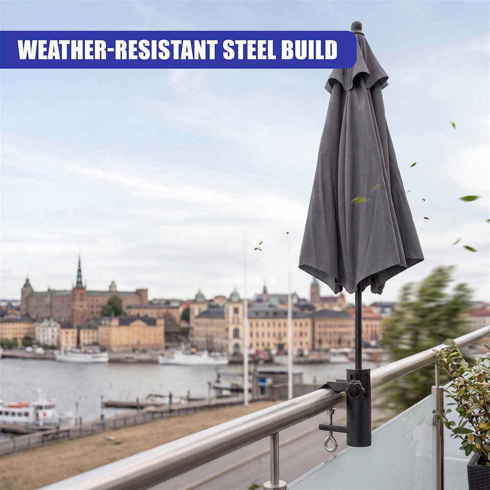 image 1 of GEEZY Metal Balcony Parasol Clamp 33-38mm Adjustable Galvanised Steel Fence Railing Holder