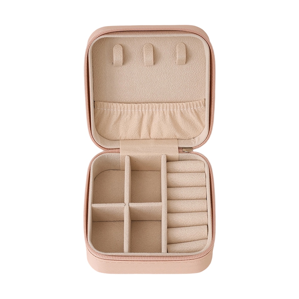 image 1 of Living and Home Portable Jewelry Organizer Box with Multiple Compartments-Pink | Pink