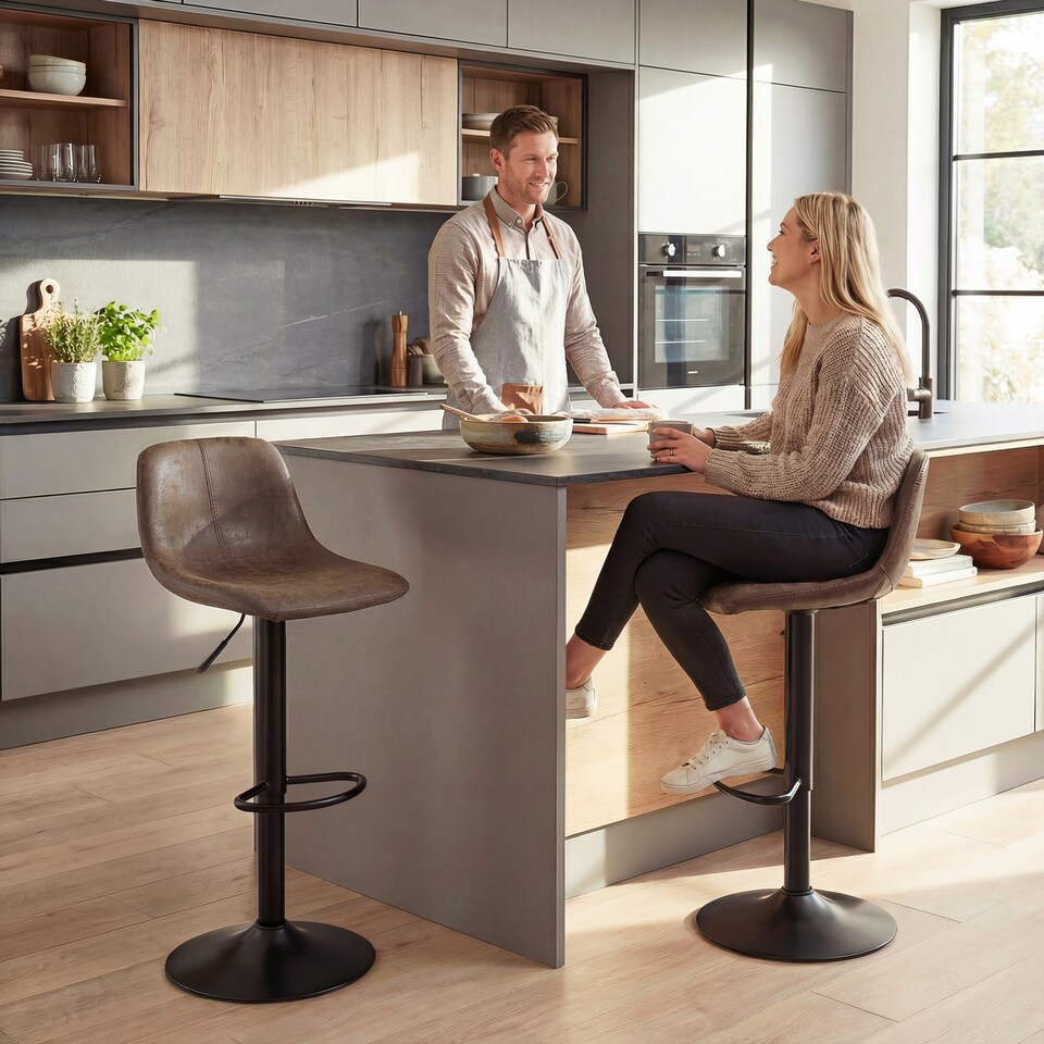image 1 of HOMCOM Bar Stools Set of 2, Modern Swivel Barstools for Dining Room | Black | Brown | 37 x 44 x 82-104 cm