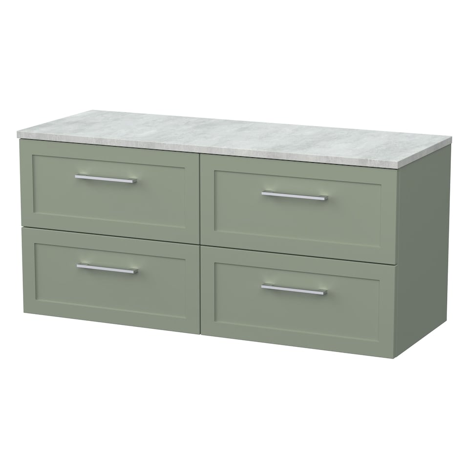 image 1 of Balterley Stonnall Traditional Wall Hung 4 Drawer Vanity Unit with Laminate Worktop, 1200mm, Reed Green