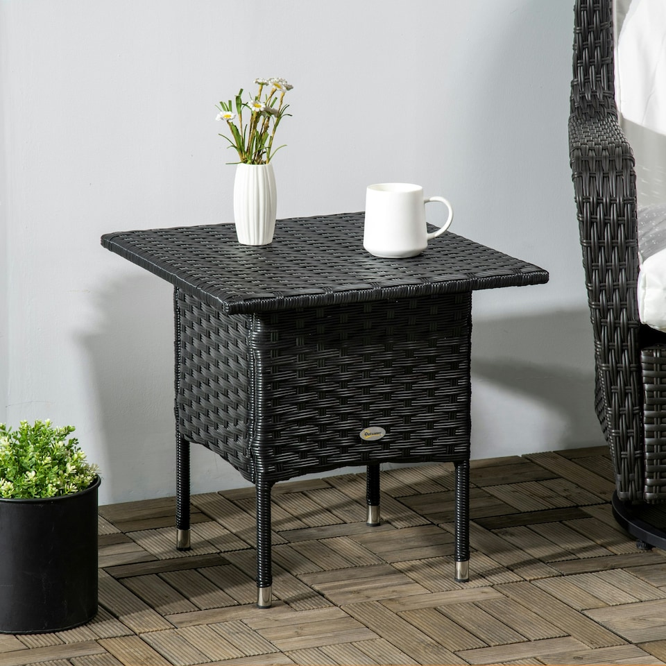 image 1 of Outsunny PE Rattan Outdoor Coffee Table, Easy Match Rattan Side Table, Brown