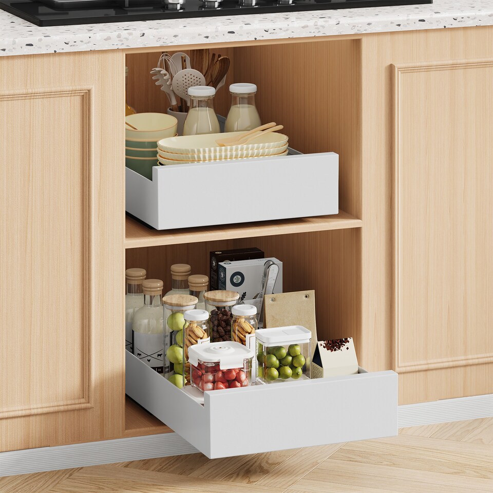 image 1 of Living and Home No-Drill Pull-Out Cabinet Organizer Drawer,35cm W | White