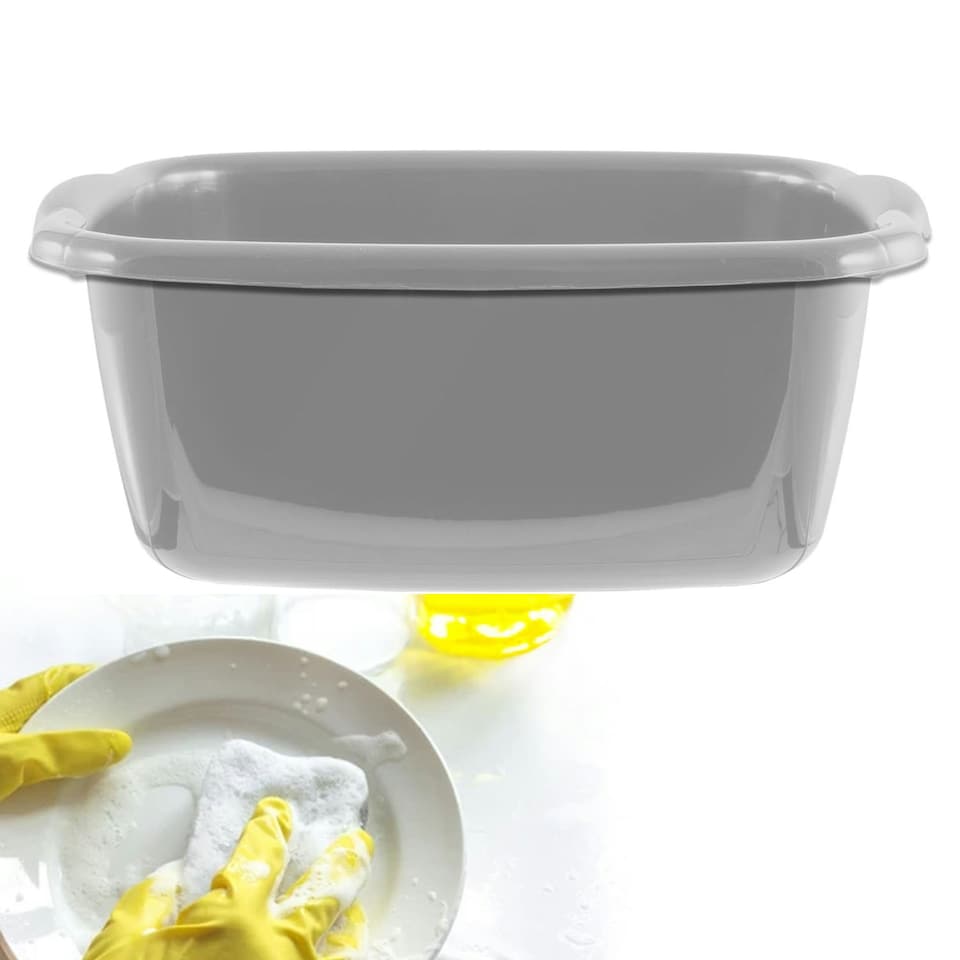 image 1 of 1 x Silver 9.5 Litre Rectangular Washing Up Bowl Complete With Integrated Carry Handles Silver