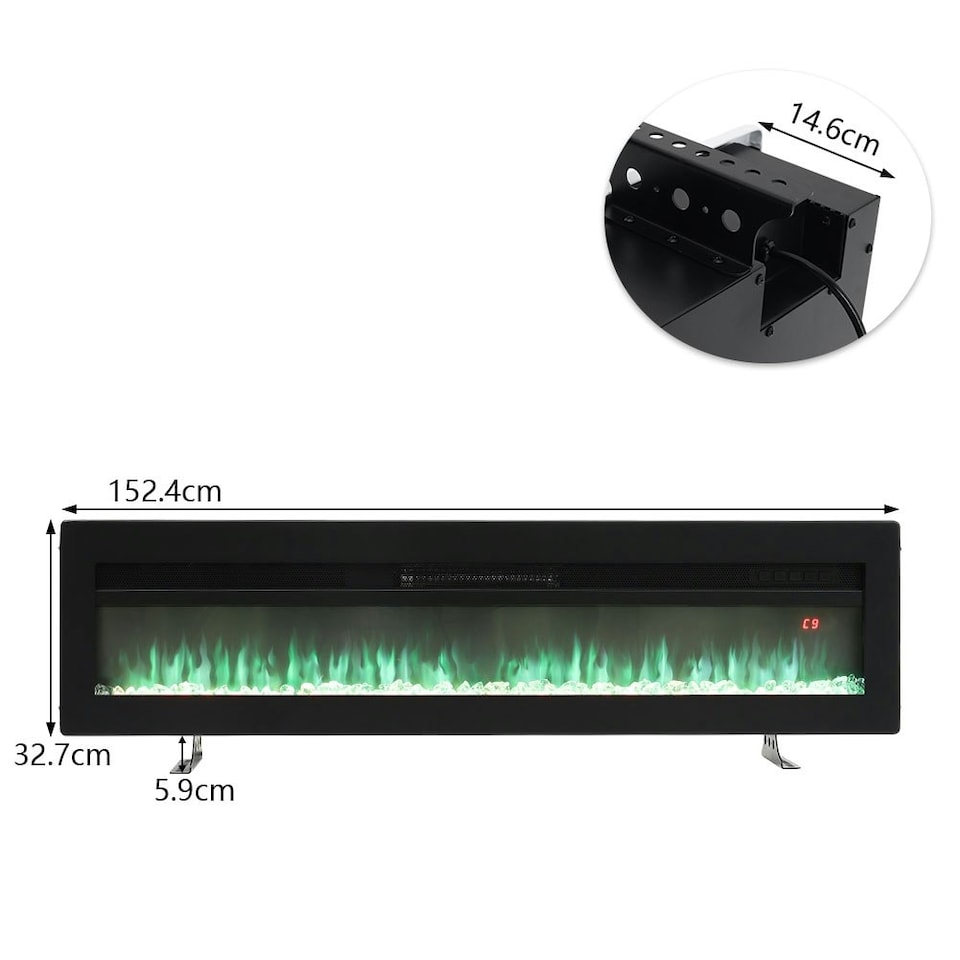 image 1 of Living and Home 60 Inch Electric Fireplace -Recessed/Wall Mounted/Freestanding, with Remote,1500W,Black